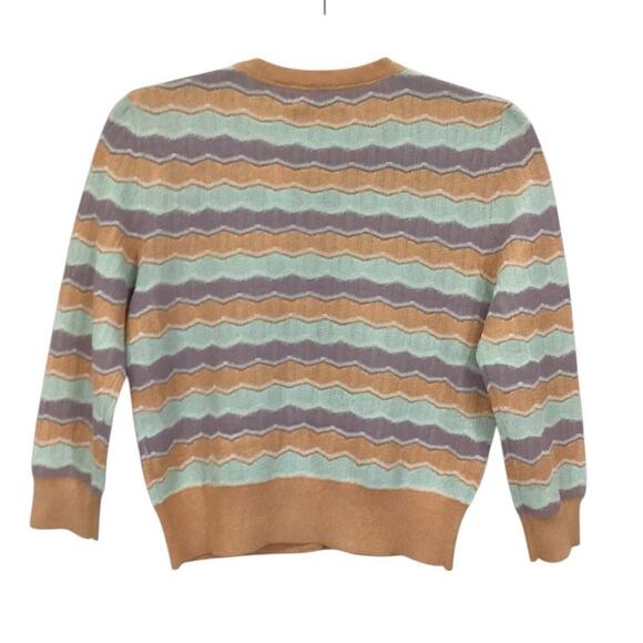 Alice + Olivia Wave Stripe Summer Knit Cardigan In Pastels Size Small - Picture 7 of 11